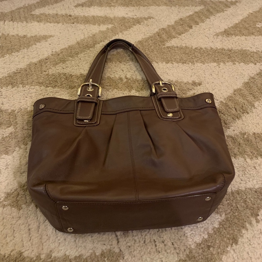 Coach F15045 Pleated Brown Leather Satchel
